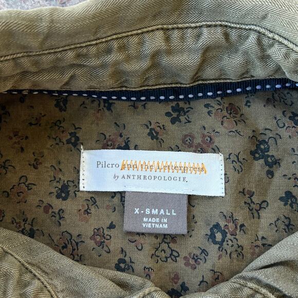 Pilcro & The Letterpress by Anthropologie Blouse Button Up Green XS Long Sleeve - Picture 2 of 3